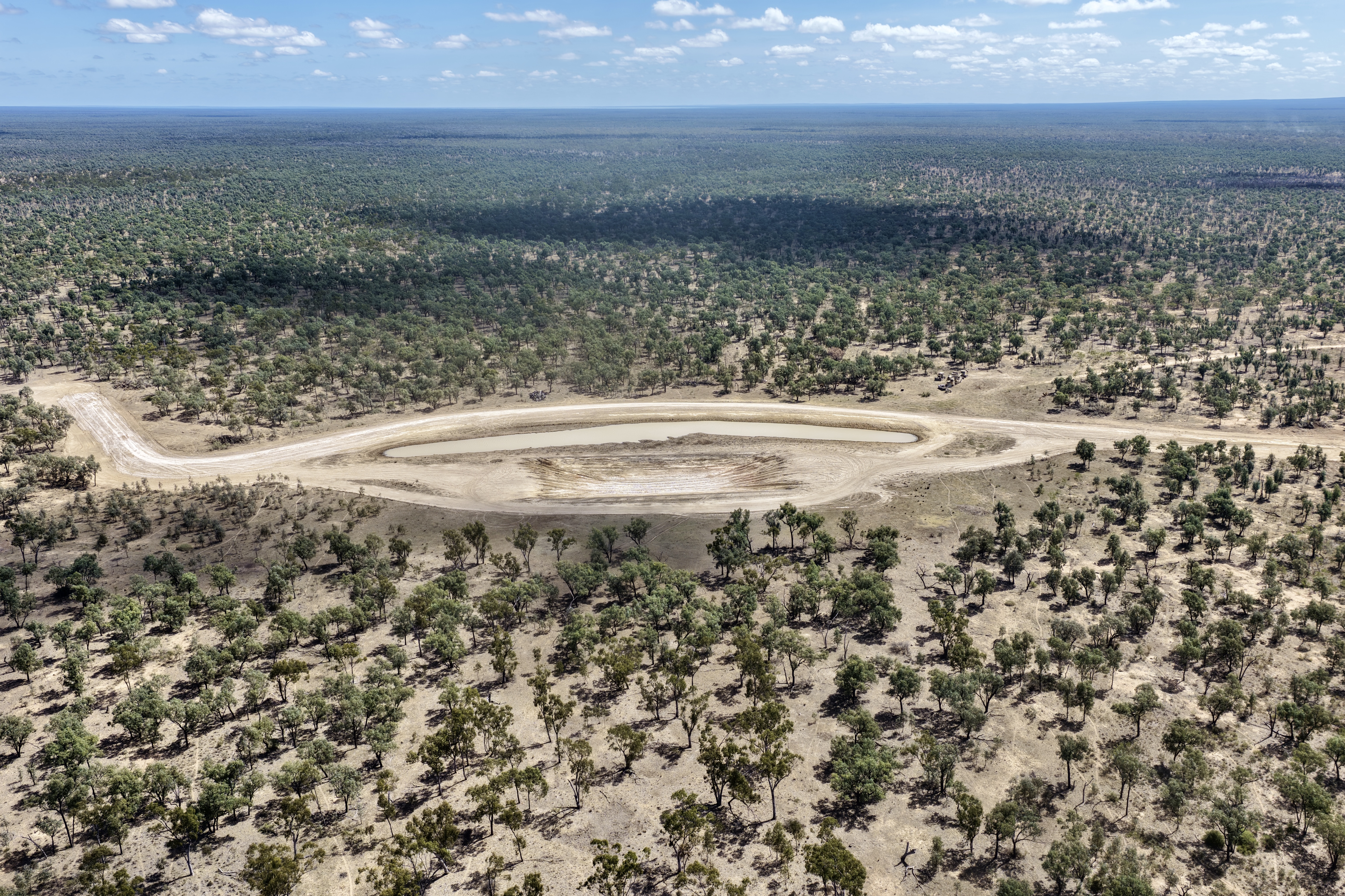 Turkey nest dam construction aerial view by HE Earthmoving in Queensland